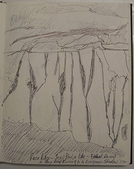 Disappering Piers. Ink on paper.  4” x 5”. Terri Suess, 2010.